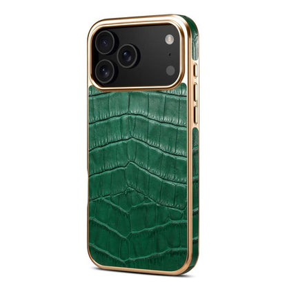 For iPhone 17 Pro Denior Crocodile Texture Genuine Leather Electroplating Phone Case(Green) - iPhone 17 Pro Cases by Denior | Online Shopping UK | buy2fix