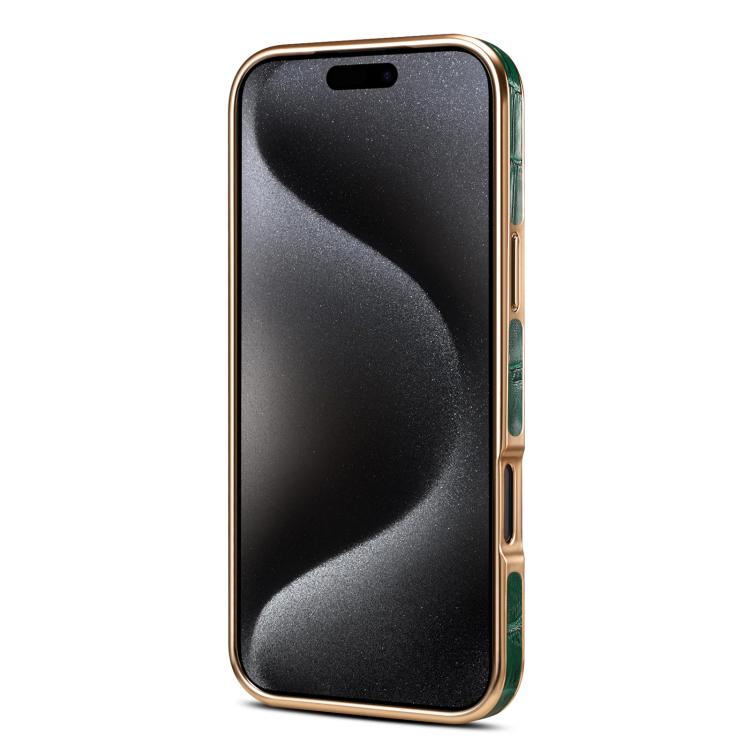 For iPhone 17 Pro Denior Crocodile Texture Genuine Leather Electroplating Phone Case(Green) - iPhone 17 Pro Cases by Denior | Online Shopping UK | buy2fix