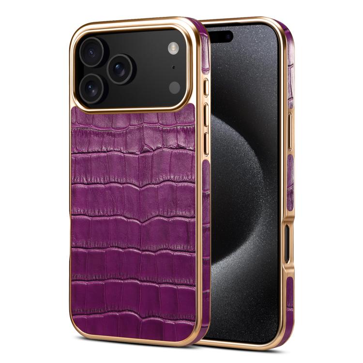 For iPhone 17 Pro Max Denior Crocodile Texture Genuine Leather Electroplating Phone Case(Purple) - iPhone 17 Pro Max Cases by Denior | Online Shopping UK | buy2fix