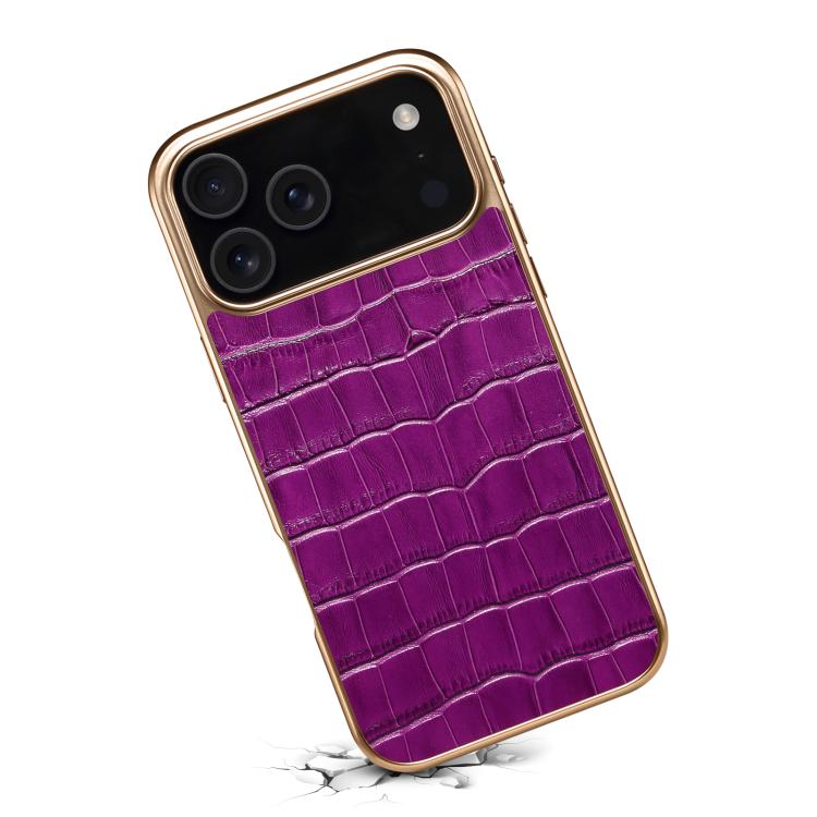 For iPhone 17 Pro Max Denior Crocodile Texture Genuine Leather Electroplating Phone Case(Purple) - iPhone 17 Pro Max Cases by Denior | Online Shopping UK | buy2fix