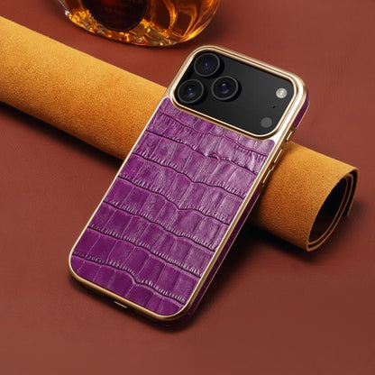 For iPhone 17 Pro Max Denior Crocodile Texture Genuine Leather Electroplating Phone Case(Purple) - iPhone 17 Pro Max Cases by Denior | Online Shopping UK | buy2fix