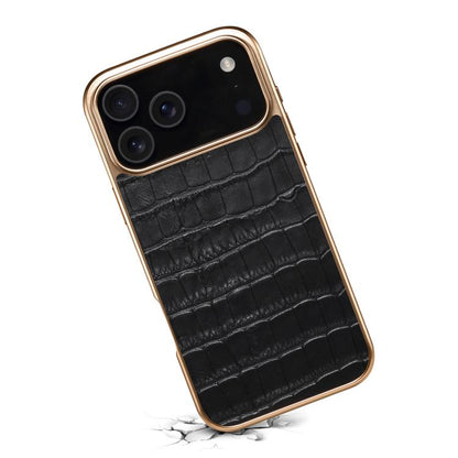 For iPhone 17 Pro Max Denior Crocodile Texture Genuine Leather Electroplating Phone Case(Black) - iPhone 17 Pro Max Cases by Denior | Online Shopping UK | buy2fix