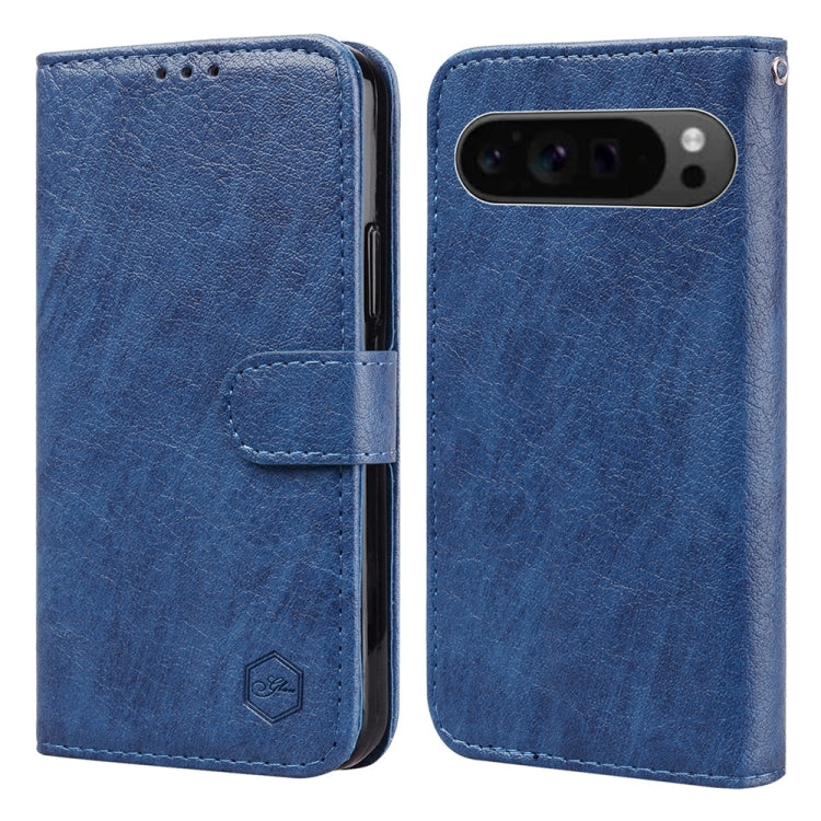 For Google Pixel 9 Pro Skin Feeling Oil Leather Texture PU + TPU Phone Case(Dark Blue) by buy2fix