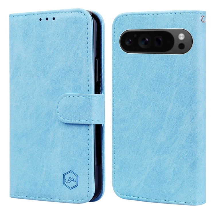 For Google Pixel 9 Pro Skin Feeling Oil Leather Texture PU + TPU Phone Case(Light Blue) by buy2fix