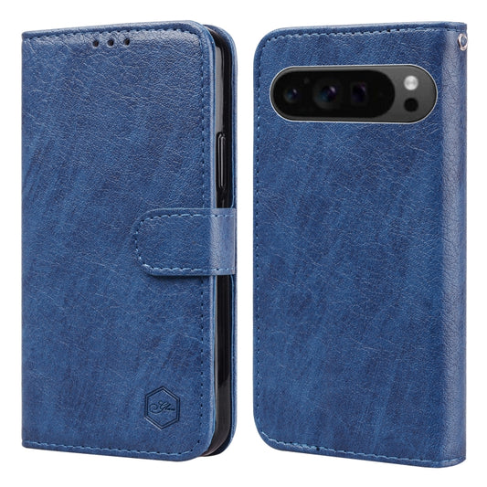 For Google Pixel 9 Pro XL Skin Feeling Oil Leather Texture PU + TPU Phone Case(Dark Blue) by buy2fix