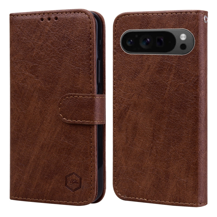 For Google Pixel 9 Pro XL Skin Feeling Oil Leather Texture PU + TPU Phone Case(Brown) by buy2fix