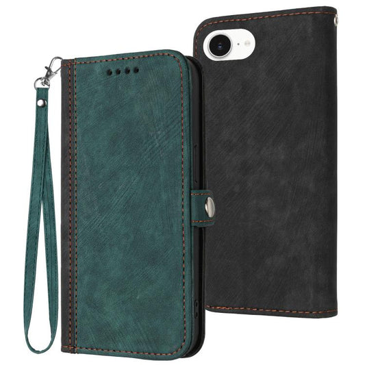 For iPhone 16e Side Buckle Double Fold Hand Strap Leather Phone Case(Dark Green) by buy2fix