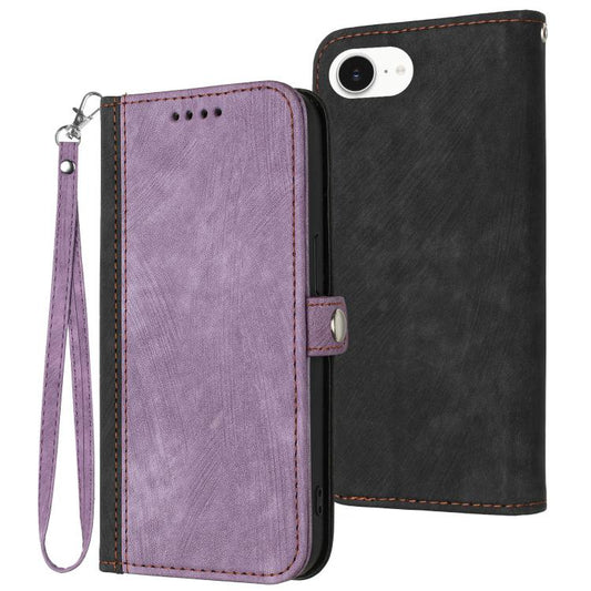 For iPhone 16e Side Buckle Double Fold Hand Strap Leather Phone Case(Purple) by buy2fix