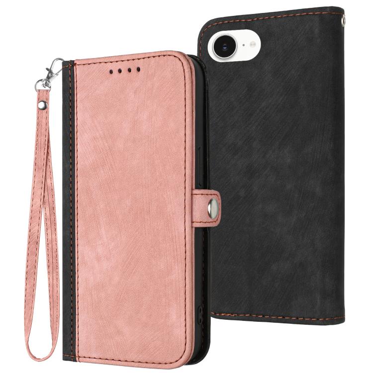 For iPhone 16e Side Buckle Double Fold Hand Strap Leather Phone Case(Pink) by buy2fix