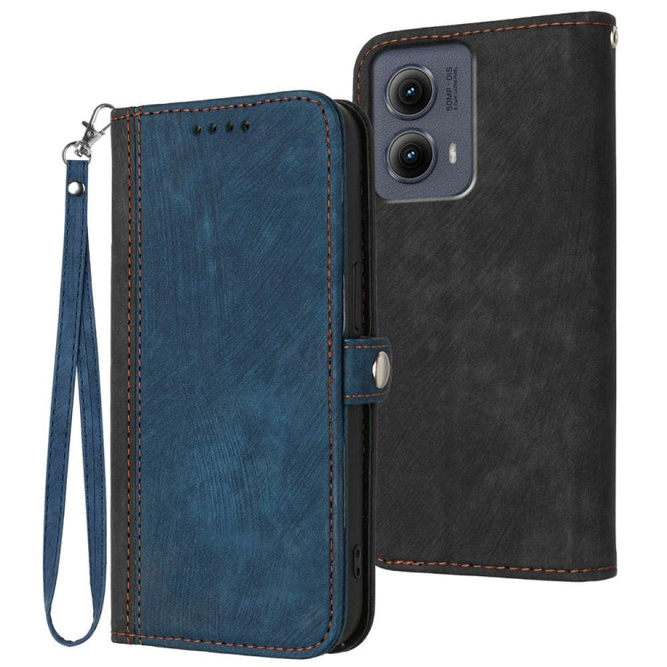 For Motorola Edge 5G 2024 Side Buckle Double Fold Hand Strap Leather Phone Case(Royal Blue) by buy2fix