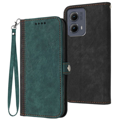 For Motorola Edge 5G 2024 Side Buckle Double Fold Hand Strap Leather Phone Case(Dark Green) by buy2fix