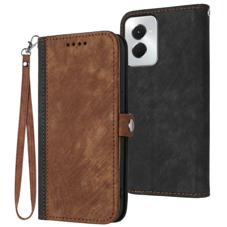 For Motorola Moto G Power 5G 2024 Side Buckle Double Fold Hand Strap Leather Phone Case(Brown) by buy2fix