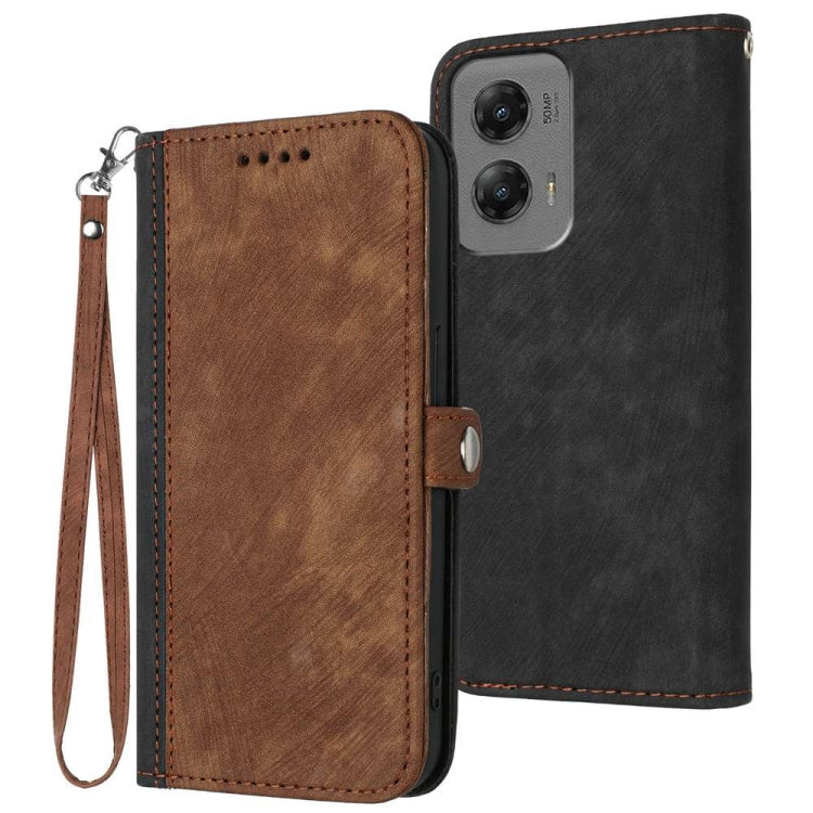 For Motorola Moto G Stylus 5G 2024 Side Buckle Double Fold Hand Strap Leather Phone Case(Brown) by buy2fix