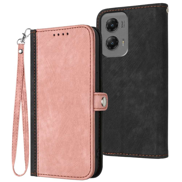 For Motorola Moto G Stylus 5G 2024 Side Buckle Double Fold Hand Strap Leather Phone Case(Pink) by buy2fix