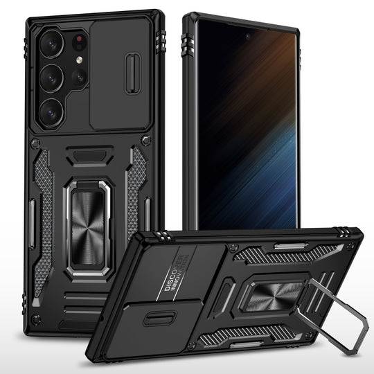 For Samsung Galaxy S23 Ultra 5G Armor PC + TPU Camera Shield Phone Case(Black)