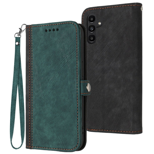 For Samsung Galaxy A25 Side Buckle Double Fold Hand Strap Leather Phone Case(Dark Green)