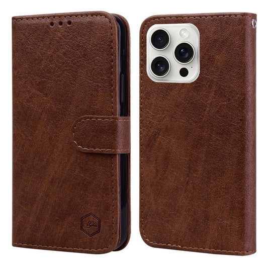 For iPhone 16 Pro Max Skin Feeling Oil Leather Texture PU + TPU Phone Case(Brown) by buy2fix