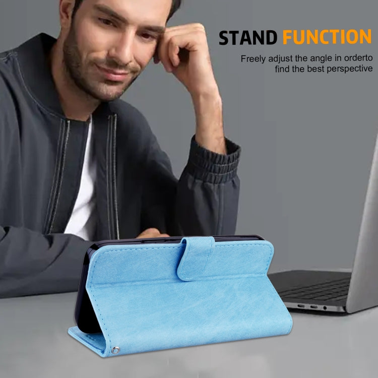 For iPhone 16 Pro Max Skin Feeling Oil Leather Texture PU + TPU Phone Case(Light Blue) by buy2fix