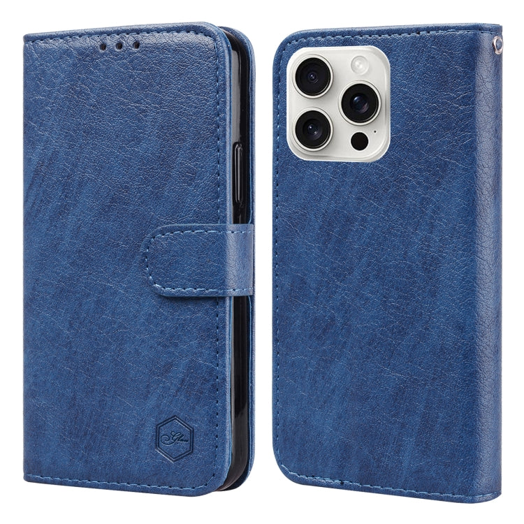 For iPhone 16 Pro Skin Feeling Oil Leather Texture PU + TPU Phone Case(Dark Blue) by buy2fix