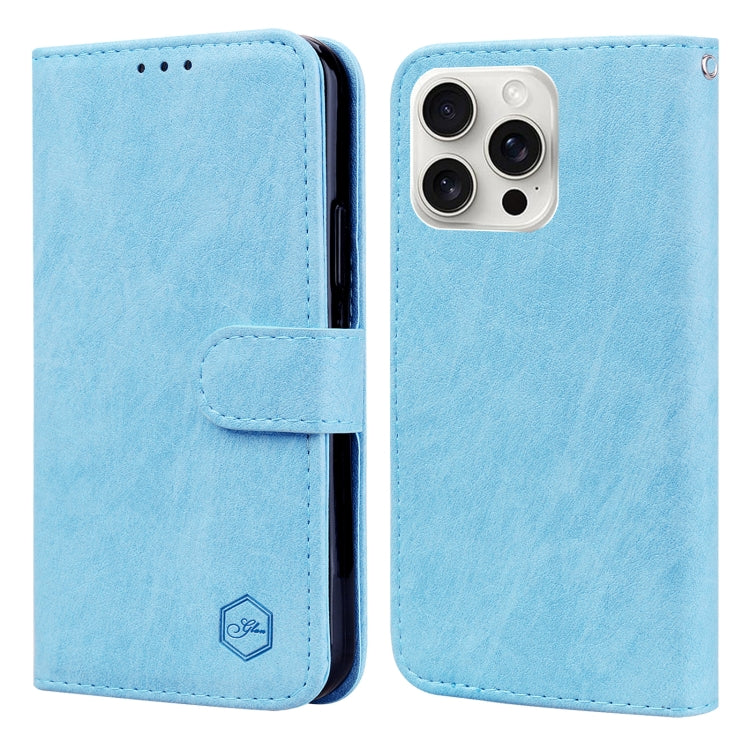 For iPhone 16 Pro Skin Feeling Oil Leather Texture PU + TPU Phone Case(Light Blue) by buy2fix