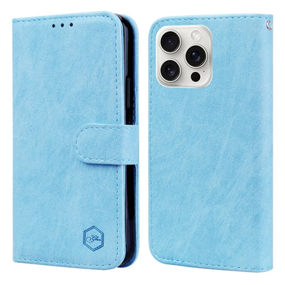 For iPhone 16 Pro Skin Feeling Oil Leather Texture PU + TPU Phone Case(Light Blue) by buy2fix