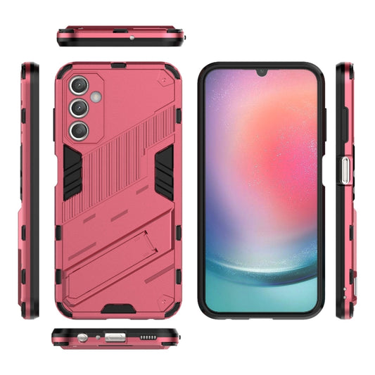 For Samsung Galaxy A25 5G Punk Armor 2 in 1 PC + TPU Shockproof Phone Case with Invisible Holder(Light Red) by buy2fix