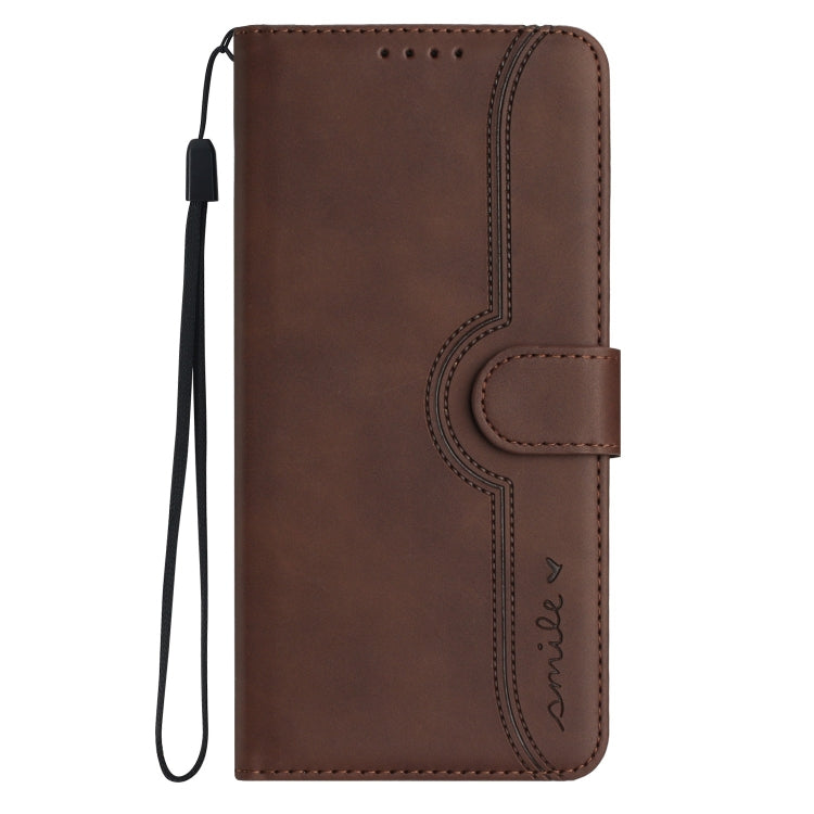 For iPhone 16e Heart Pattern Skin Feel Leather Phone Case(Brown) by buy2fix