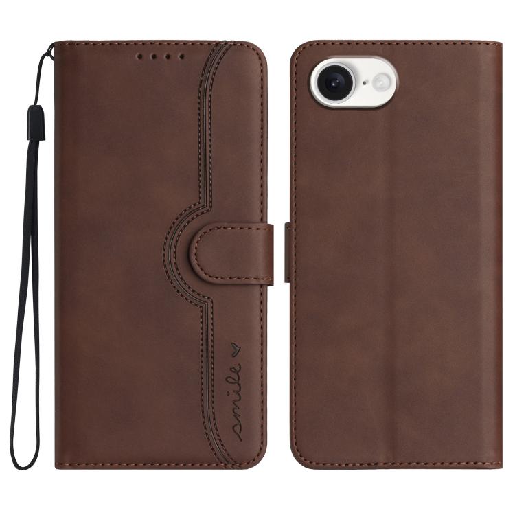 For iPhone 16e Heart Pattern Skin Feel Leather Phone Case(Brown) by buy2fix