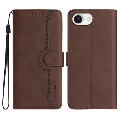 For iPhone 16e Heart Pattern Skin Feel Leather Phone Case(Brown) by buy2fix