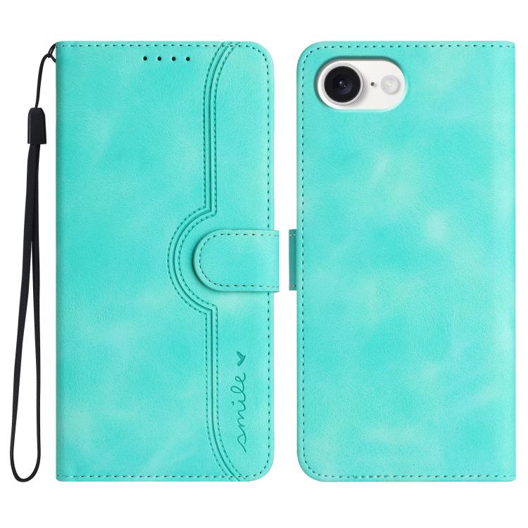 For iPhone 16e Heart Pattern Skin Feel Leather Phone Case(Light Blue) by buy2fix