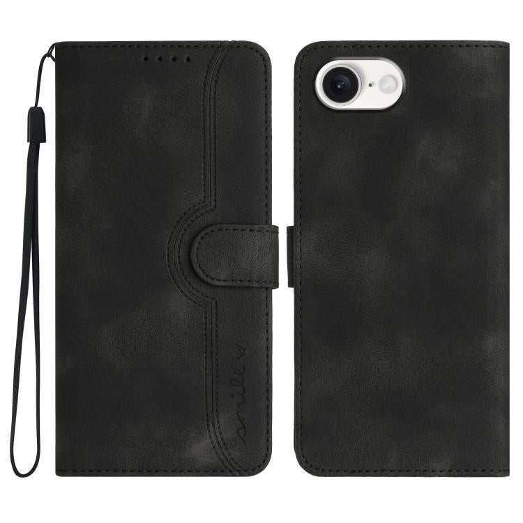 For iPhone 16e Heart Pattern Skin Feel Leather Phone Case(Black) by buy2fix