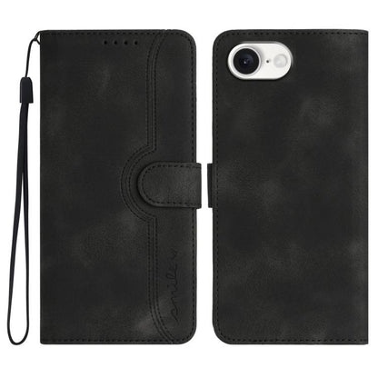For iPhone 16e Heart Pattern Skin Feel Leather Phone Case(Black) by buy2fix