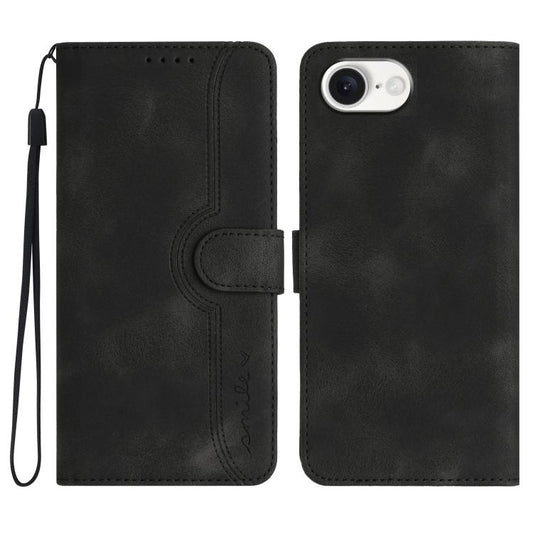 For iPhone 16e Heart Pattern Skin Feel Leather Phone Case(Black) by buy2fix