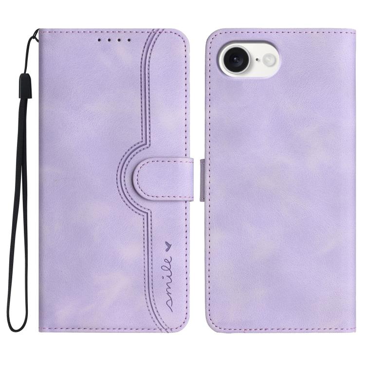 For iPhone 16e Heart Pattern Skin Feel Leather Phone Case(Purple) by buy2fix