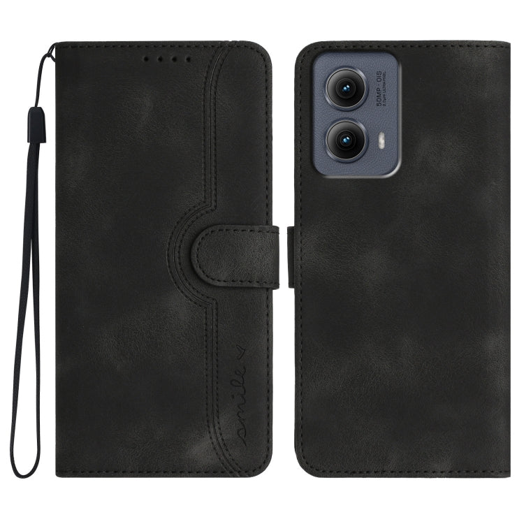 For Motorola Edge 5G 2024 Heart Pattern Skin Feel Leather Phone Case(Black) by buy2fix