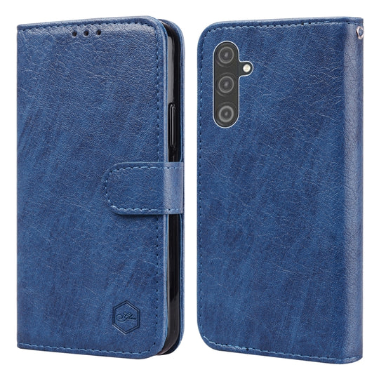 For Samsung Galaxy A25 5G Skin Feeling Oil Leather Texture PU + TPU Phone Case(Dark Blue)