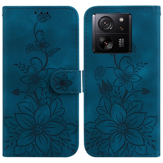 For Xiaomi 13T / 13T Pro / Redmi K60 Ultra Lily Embossed Leather Phone Case(Dark Blue) - Xiaomi Cases by buy2fix | Online Shopping UK | buy2fix