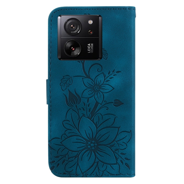 For Xiaomi 13T / 13T Pro / Redmi K60 Ultra Lily Embossed Leather Phone Case(Dark Blue) - Xiaomi Cases by buy2fix | Online Shopping UK | buy2fix