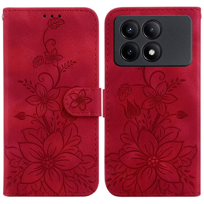 For Xiaomi Redmi K70E / Poco X6 Pro Lily Embossed Leather Phone Case(Red) - Xiaomi Cases by buy2fix | Online Shopping UK | buy2fix