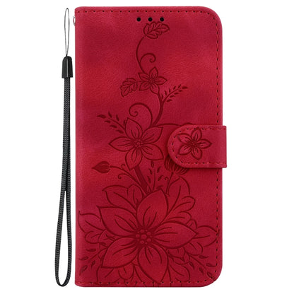 For Xiaomi Redmi K70E / Poco X6 Pro Lily Embossed Leather Phone Case(Red) - Xiaomi Cases by buy2fix | Online Shopping UK | buy2fix