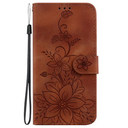 For Xiaomi Redmi Note 13 4G Global Lily Embossed Leather Phone Case(Brown) - Xiaomi Cases by buy2fix | Online Shopping UK | buy2fix