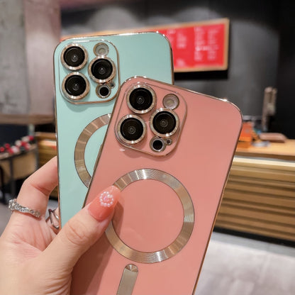 For iPhone 14 Magsafe Plating TPU Phone Case with Lens Film(Black) by buy2fix