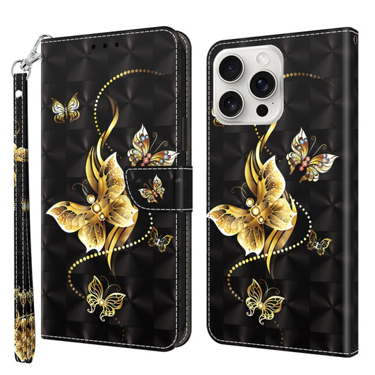 For iPhone 16 Pro 3D Painted Leather Phone Case(Golden Swallow Butterfly)