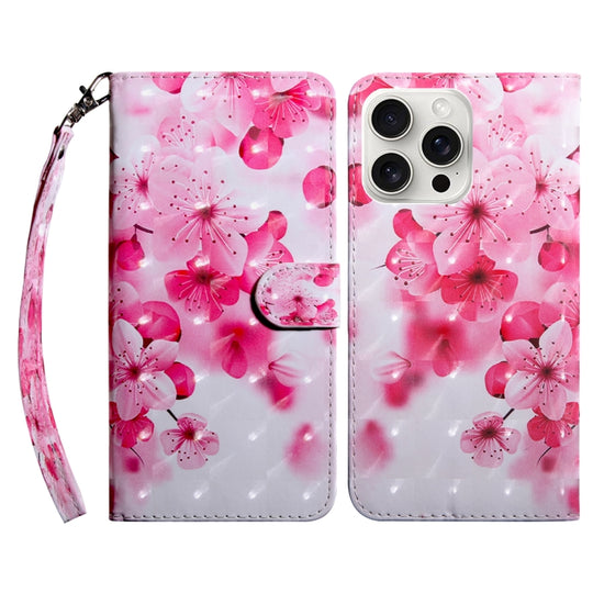 For iPhone 16 Pro 3D Painted Leather Phone Case(Red Flower)