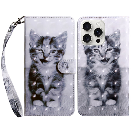 For iPhone 16 Pro 3D Painted Leather Phone Case(Smile Cat)
