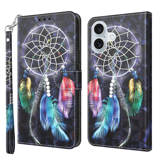 For iPhone 16 Plus 3D Painted Leather Phone Case(Colorful Dreamcatcher)