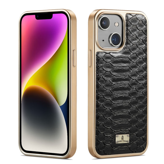 For iPhone 14 Fierre Shann Python Texture Electroplating PU Phone Case(Black) - iPhone 14 Cases by FIERRE SHANN | Online Shopping UK | buy2fix