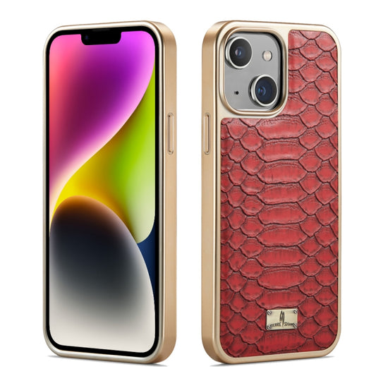 For iPhone 14 Fierre Shann Python Texture Electroplating PU Phone Case(Red) - iPhone 14 Cases by FIERRE SHANN | Online Shopping UK | buy2fix