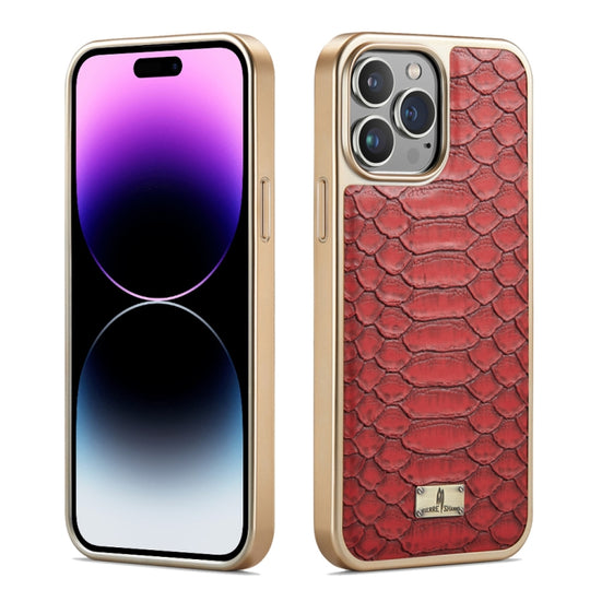 For iPhone 14 Pro Max Fierre Shann Python Texture Electroplating PU Phone Case(Red)