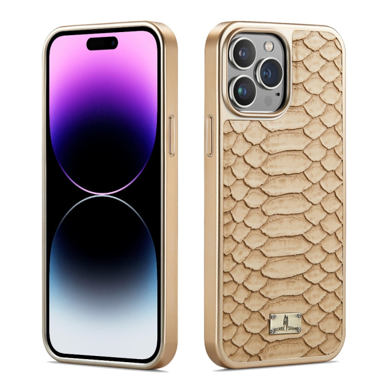 For iPhone 15 Pro Fierre Shann Python Texture Electroplating PU Phone Case(White) - iPhone 15 Pro Cases by FIERRE SHANN | Online Shopping UK | buy2fix